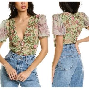 HEMANT & NANDITA Green and Pink Floral Blouse